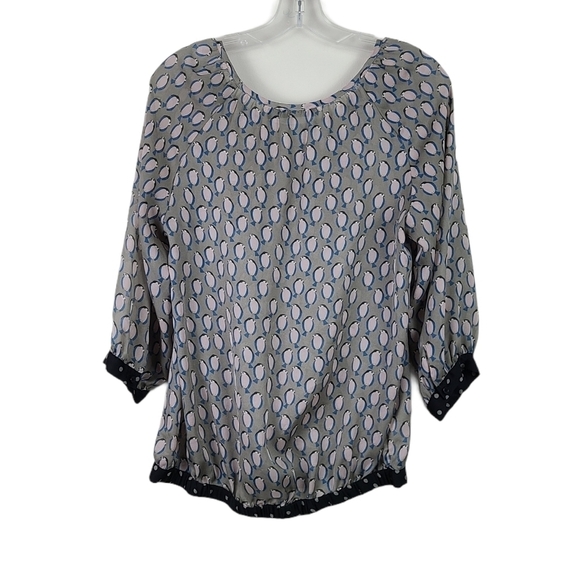 The Limited Semi Sheer Tan Papillon Bird Blouse Sm - Picture 2 of 4